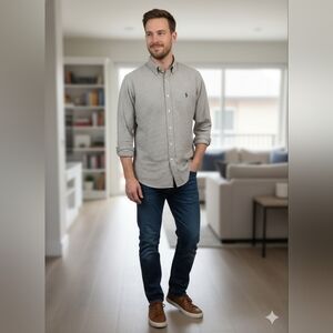 Polo Ralph Lauren Shirt 15.5 32/33 Houndstooth Button Up Green Yarmouth Oxford